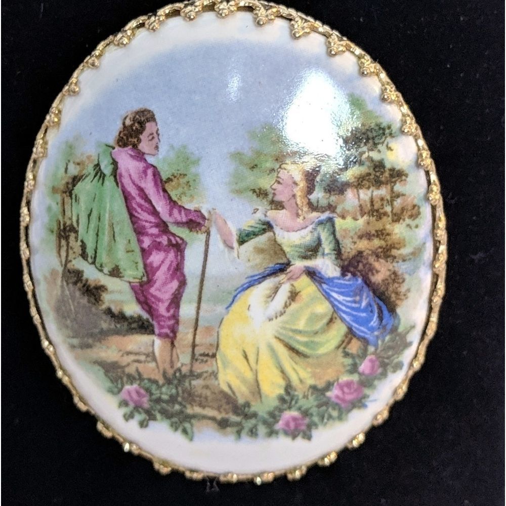 Vintage Courtship Cameo Porcelain Brooch